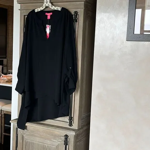 Catherine Malandrino Black High Low Tunic Blouse Top With Roll Tab Sleeves size - Picture 8 of 9